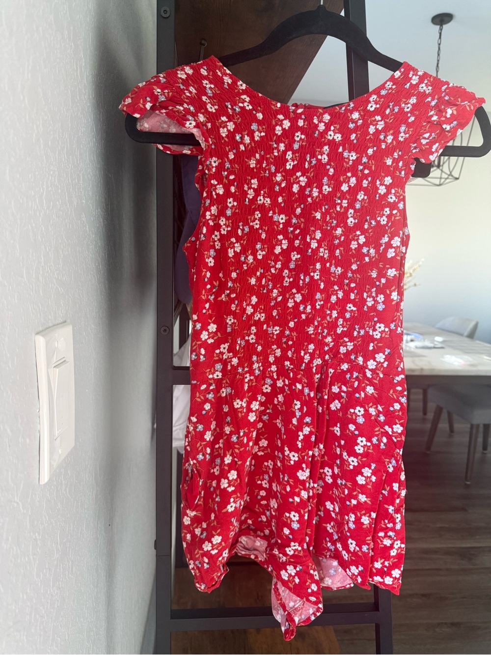 one clothing Red Floral Smocked Casual Dress for Girls